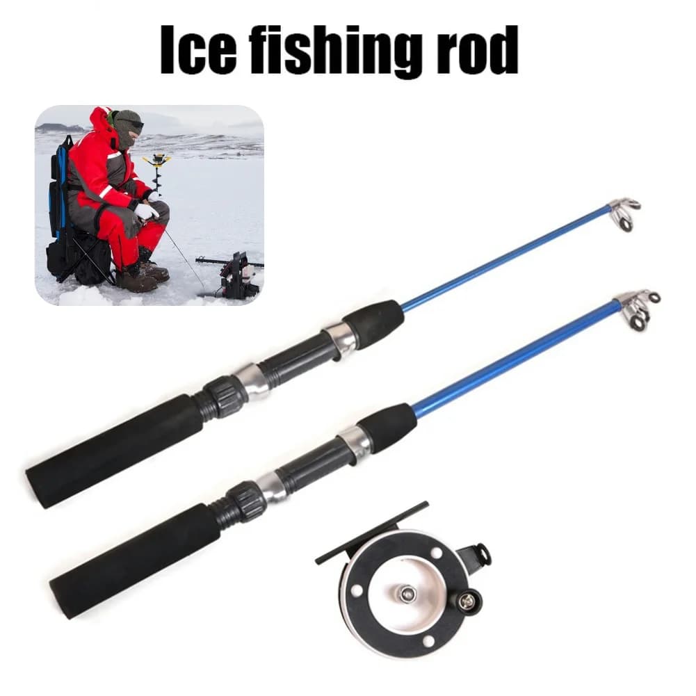 Canna da pesca invernale per gamberetti Mini canna da ghiaccio Mulinelli da pesca in metallo Esca Canna da pesca in mare all'aperto Mini alimentatore Canna da pesca in mare Set di ruote