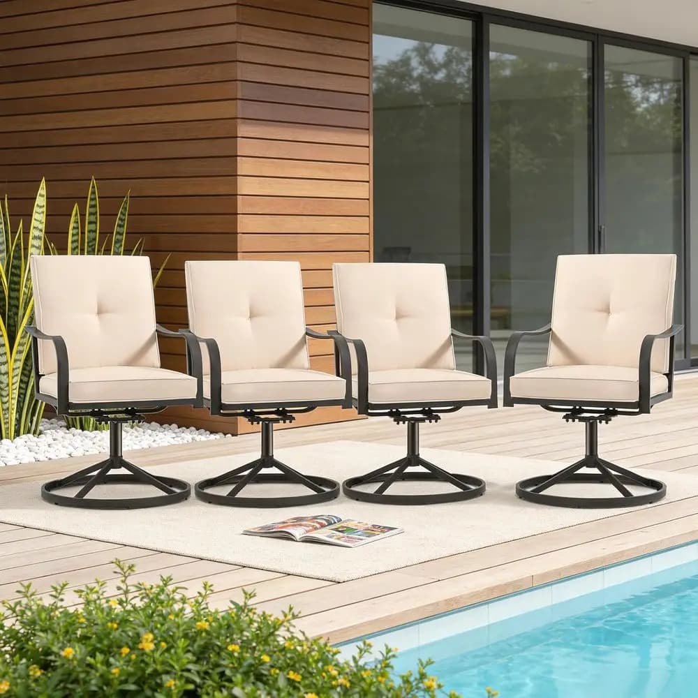 Set of 4 pieces resistant outdoor chairs with cushions for patio, garden and porch, beige