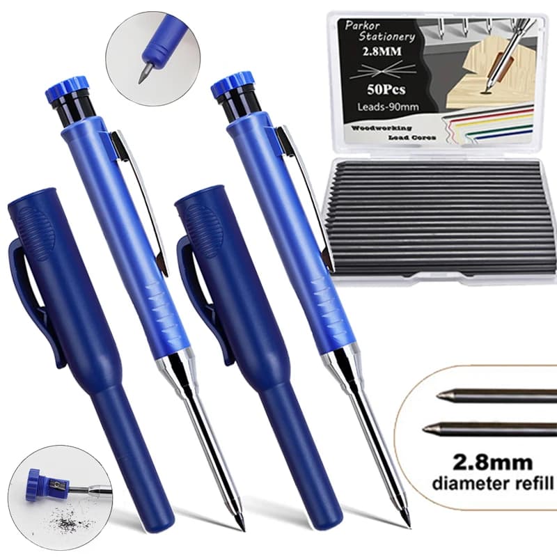 Set Professionale di Matite da Falegnameria da 2,8 mm con Cappuccio, Temperamatite Integrato, Strumento per Disegno Tecnico e Marcatura per Carpentieri