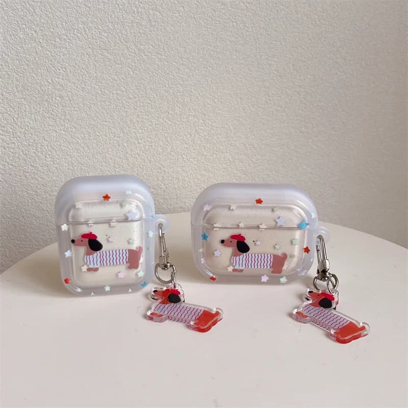 Korean bass earphone case for Apple AirPods Pro3 AirPods 4 3 2 1 Pro 2 Protective case for wireless headset with dog keychain