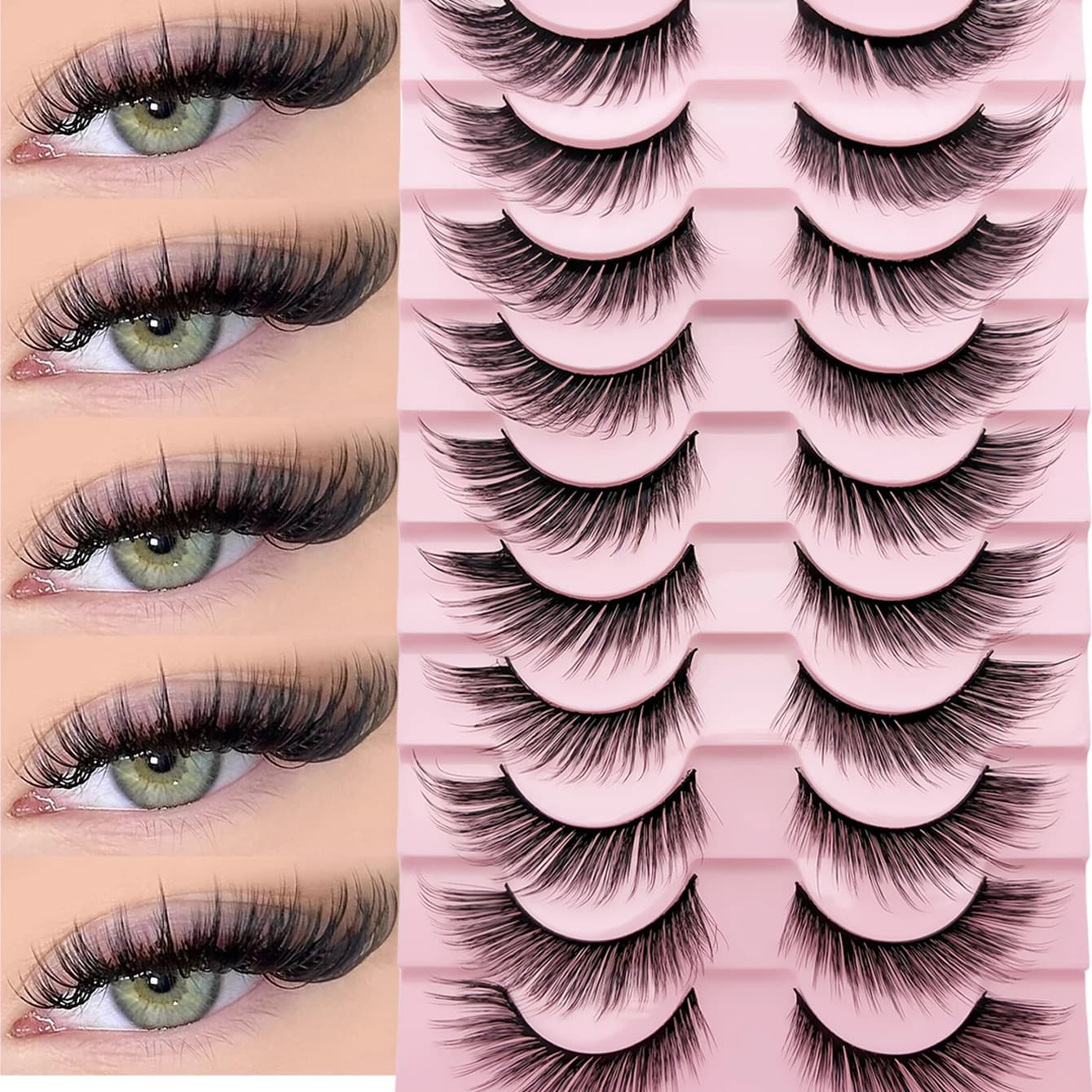 10 Pairs Winged Cat Eye False Eyelashes Fox Eye Lashes Natural Wispy Fluffy Volume Elongated Outer Corner Fake Eyelashes