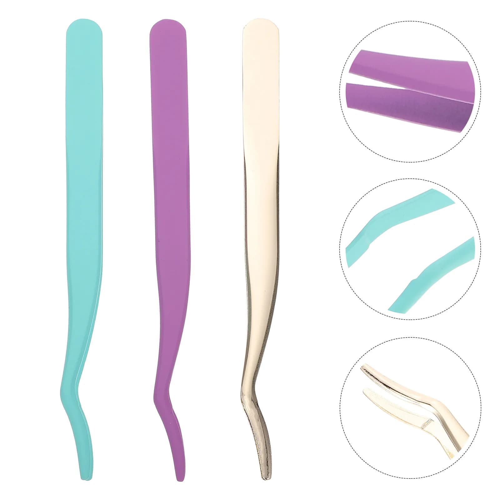 Set of 3 Stainless Steel Eyelash Grips, Fin Eyelash Application Tools, Extension Grips for Quick Application