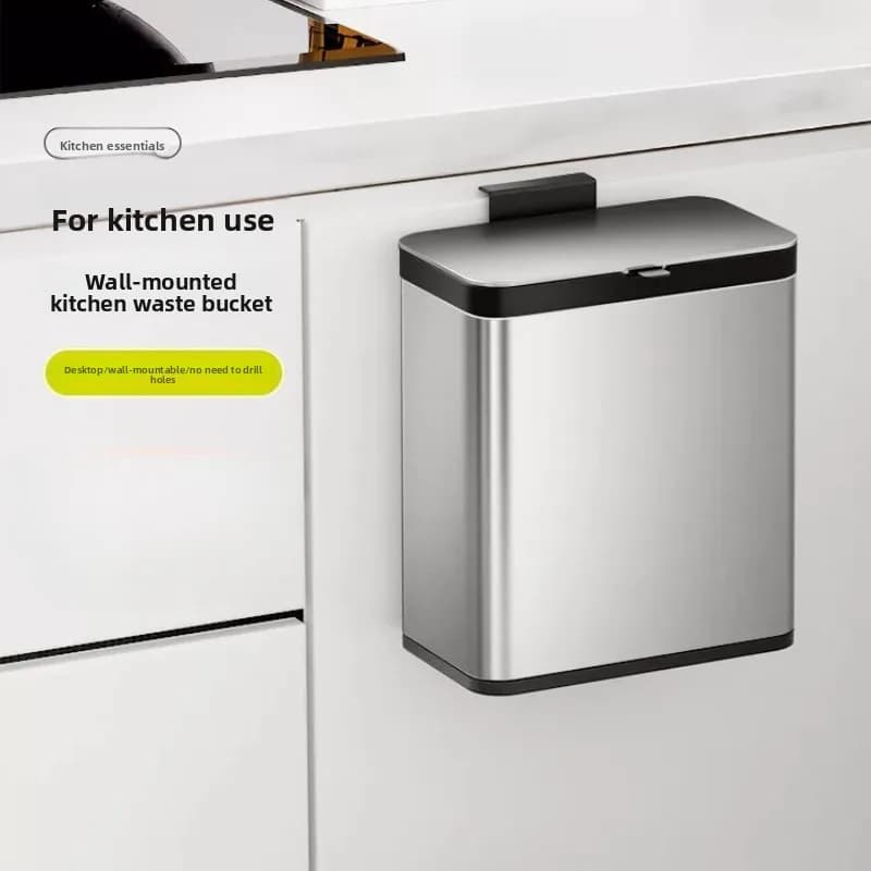 Nuovo Cestino per Rifiuti in Acciaio Inox da Parete per Cucina, Bidone Salvaspazio Sottolavello, Contenitore Antiruggine Sospeso