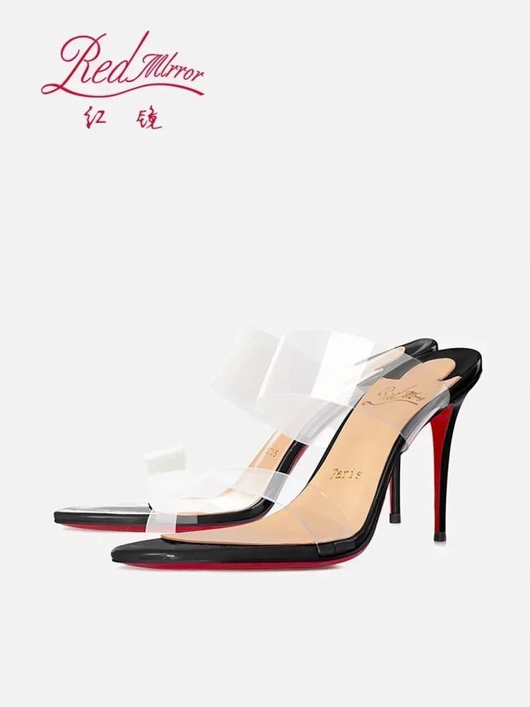 transparent straight line with high heels sandals PVC soft and non yellowing exposed toe back handmade women's shoes