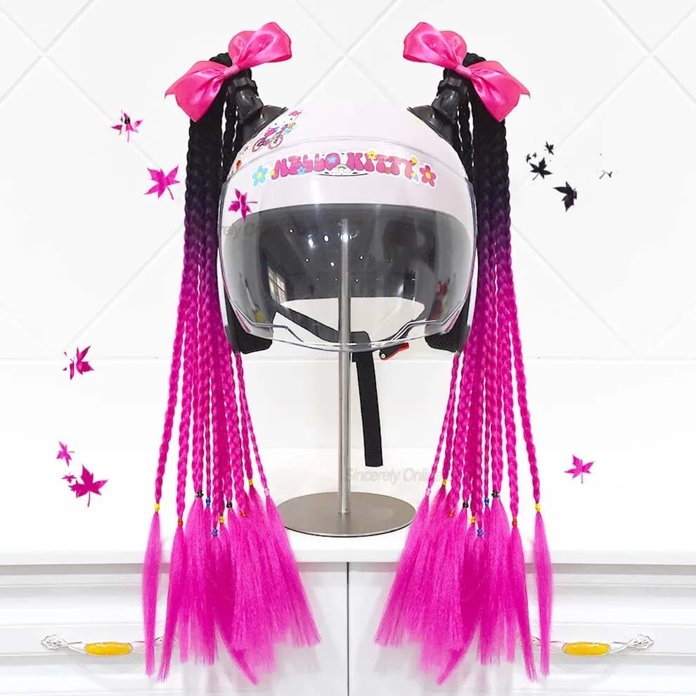 Nuovo 24 pollici casco decorazione trecce trecce jumbo parrucca moto moto ciclismo sci casco decorazione treccia per le donne bambino
