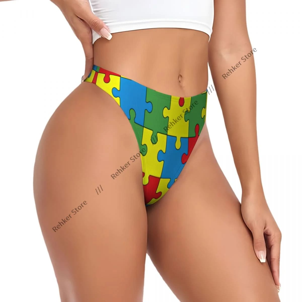 Thongs For Women V Waist G-String Panties Pieces Of Puzzle Underwear Breathable Underpants