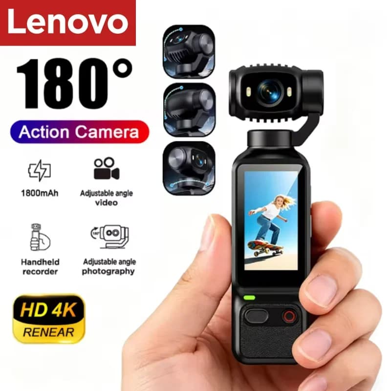Lenovo HD 4K Action Camera 180° Rotatable Video Recording Entry Portable Action Camera For Vlog YouTube Tiktok Girls Record Life