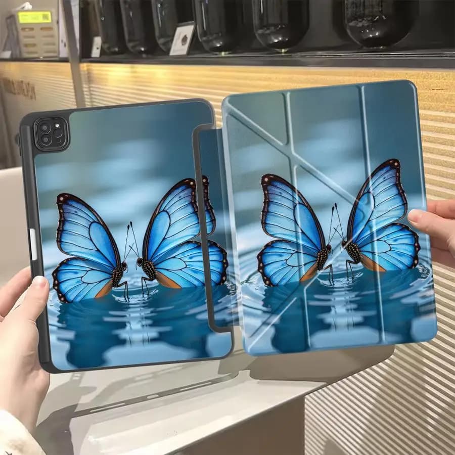 Custodia per Tablet Blu con Farfalle Floreali per iPad Air M2 1 2 M4 Pro 10a 7a 11a 9a 8a Air 2025 4 5 M3 Mini 7 6 con Supporto