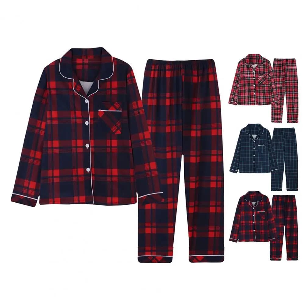 Pantaloni a maniche lunghe in cotone caldo multi colori dal design scozzese Pigiama per uomo Autunno e inverno Homewear Sleepwear Lounge Sets