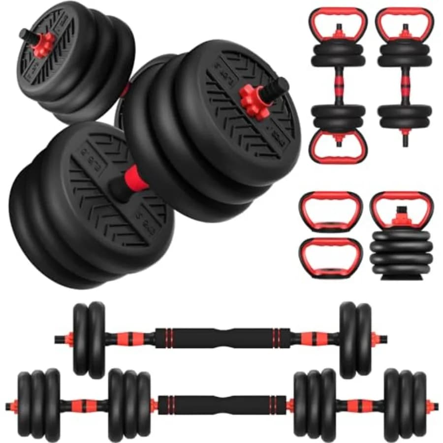 Manubri Regolabili 20/30/40/60/80 libbre, Set di Pesi 4-in-1 per Allenamento Donna/Uomo, Utilizzabili come Bilanciere/Kettlebell