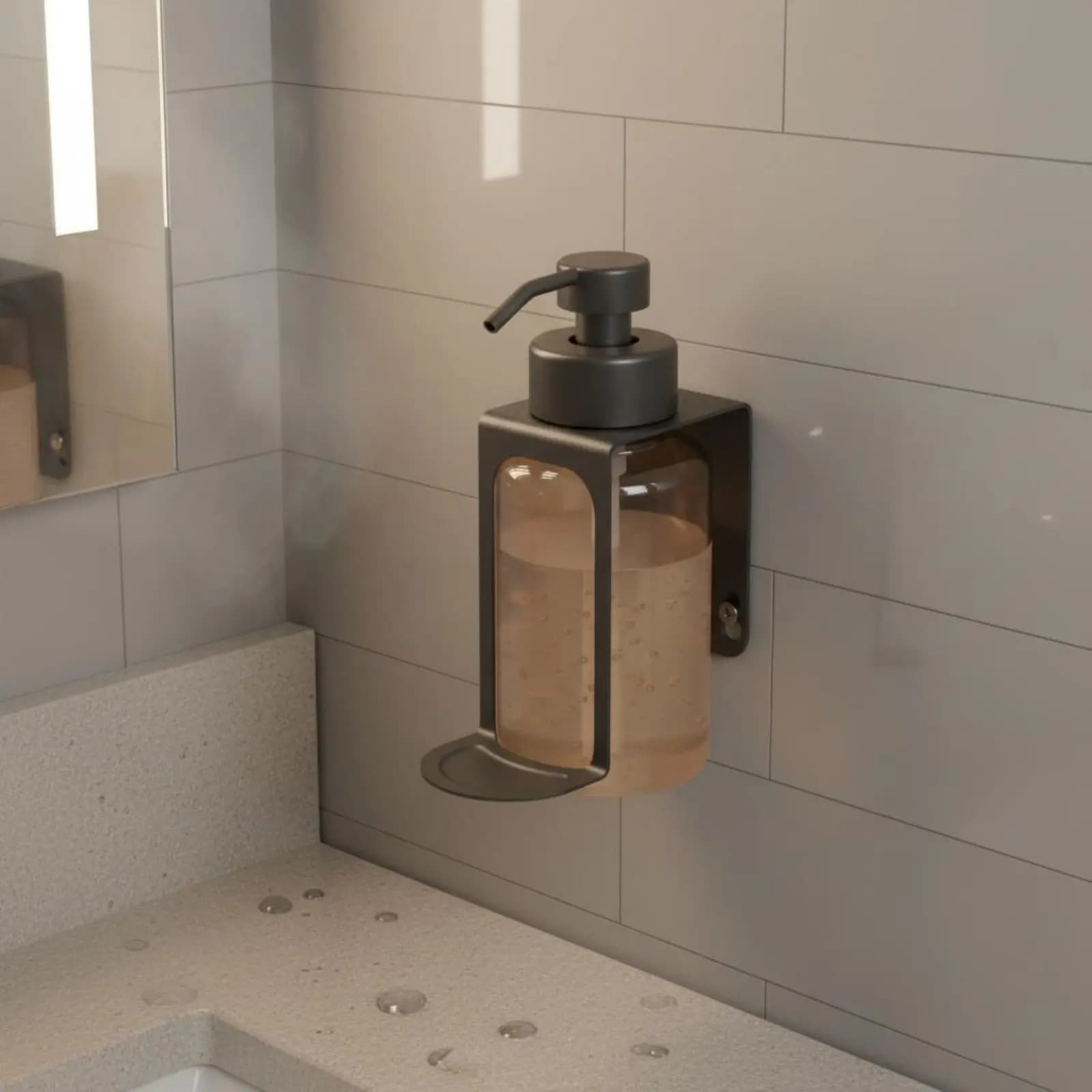 Dispenser di Sapone a Muro Ricaricabile con Pompa Manuale, Accessorio da Bagno Impermeabile e Antiruggine per Hotel, Cucina