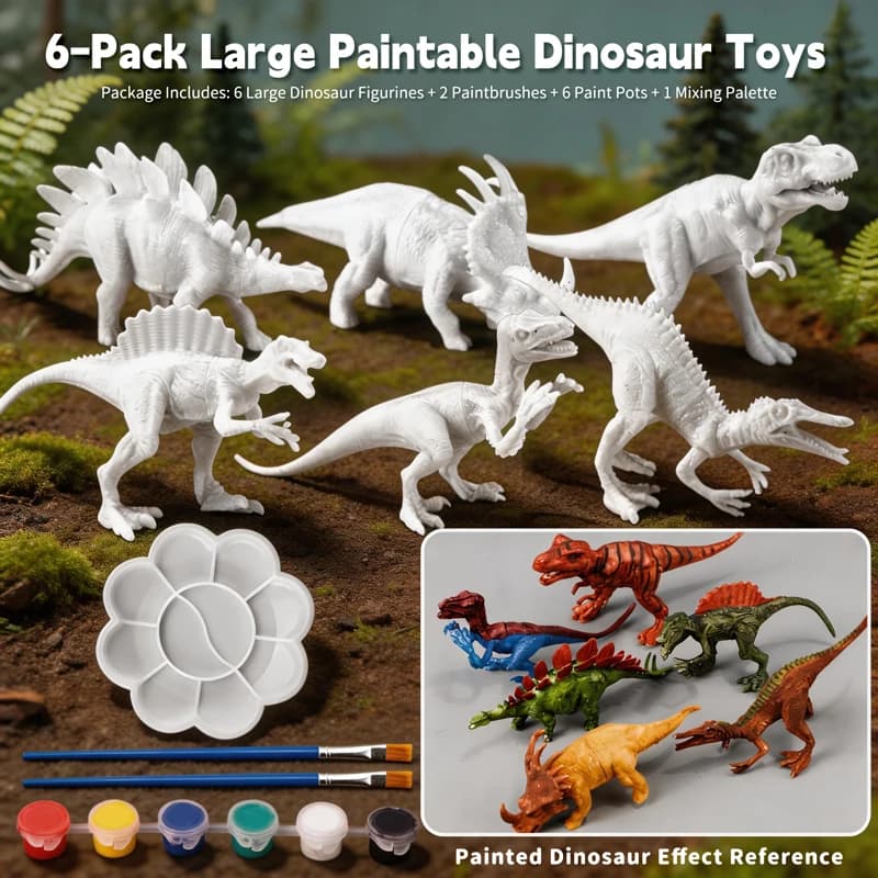 Kit di Pittura Dinosauro Fai-da-te 6/8 Pezzi, Modelli di Dinosauri Bianchi Non Dipinti, Pittura Artigianale, Graffiti Colorati, Regalo Educativo per Bambini