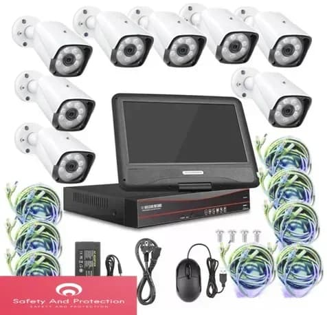 Kit NVR POE 8 Canali 2MP 1080p con Sistema di Videosorveglianza IP e Schermo LCD da 10,1 Pollici
