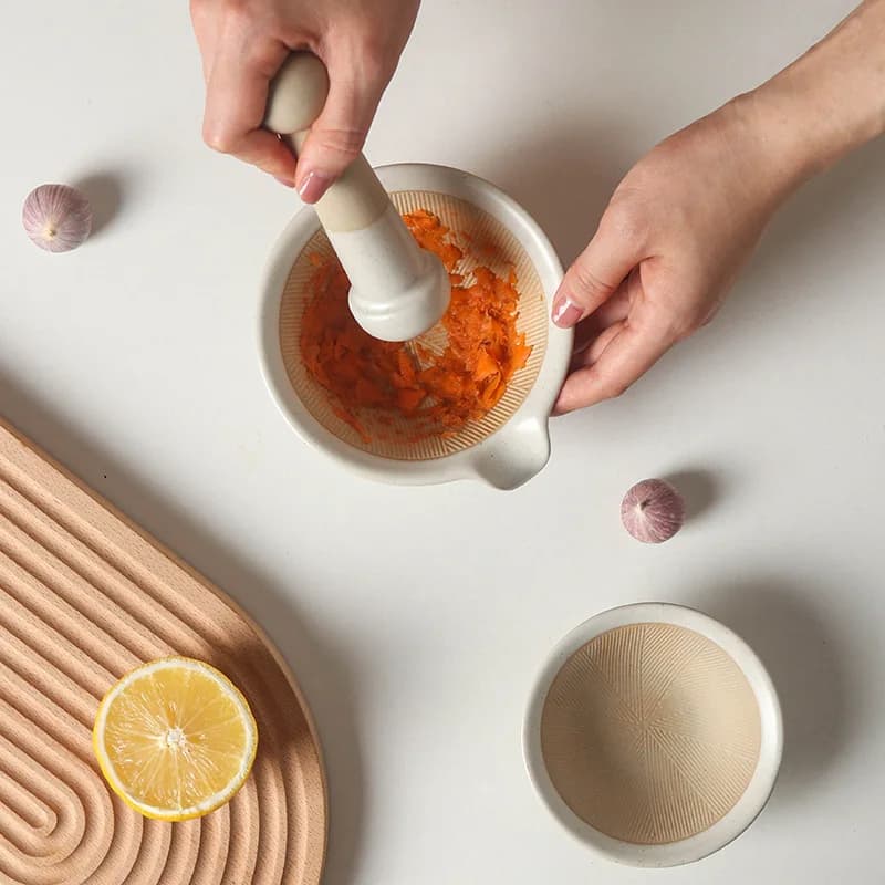 Ceramic Mortar and Pestle Set Manual Food Grinding Bowl Baby Food Masher Garlic Ginger Spice Grinder Kitchen Tool