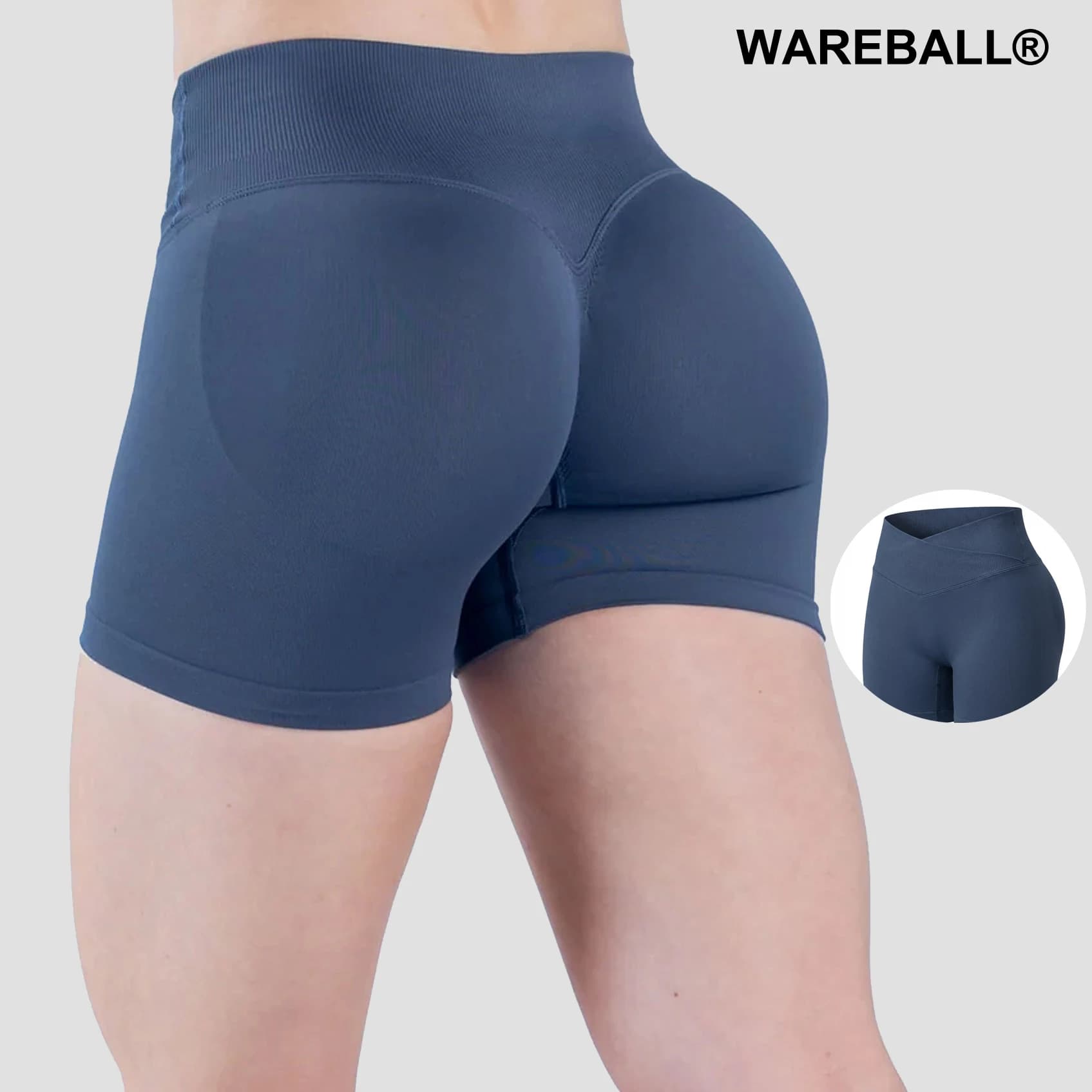 WAREBALL Vision Shorts 3" Women's Gymwear Leggings Without Sewings Waist Incruciated Fitness Scrunch Booty Tights Running Shorts Cycling