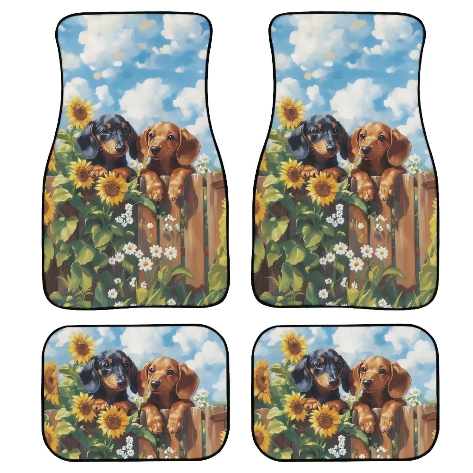 Tappetini per auto con stampa girasole Dachshund, set di 4 tappetini universali antiscivolo per tutte le stagioni