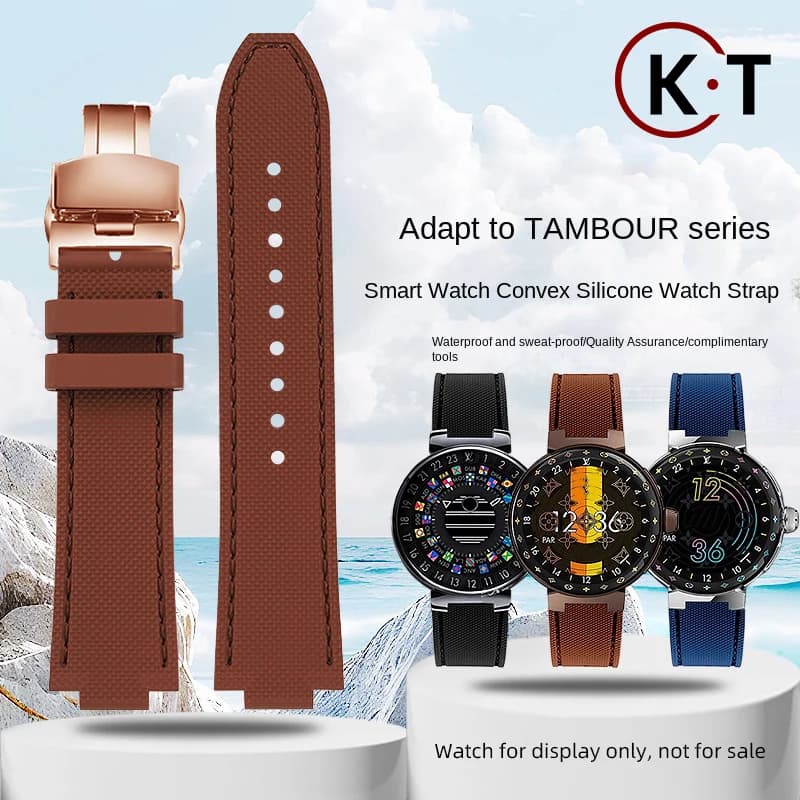 Cinturino per orologio in gomma Bocca rialzata Cinturino per orologio da 12 mm Fibbia a farfalla per cinturino in gomma per orologio intelligente da uomo LV Louis Vuitton Tambour