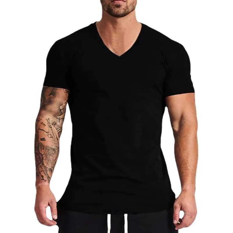 T-shirt a maniche corte con scollo a V in cotone solido T-shirt da palestra estiva da uomo Abbigliamento fitness T-shirt slim fit Bodybuilding Allenamento Tee Tops