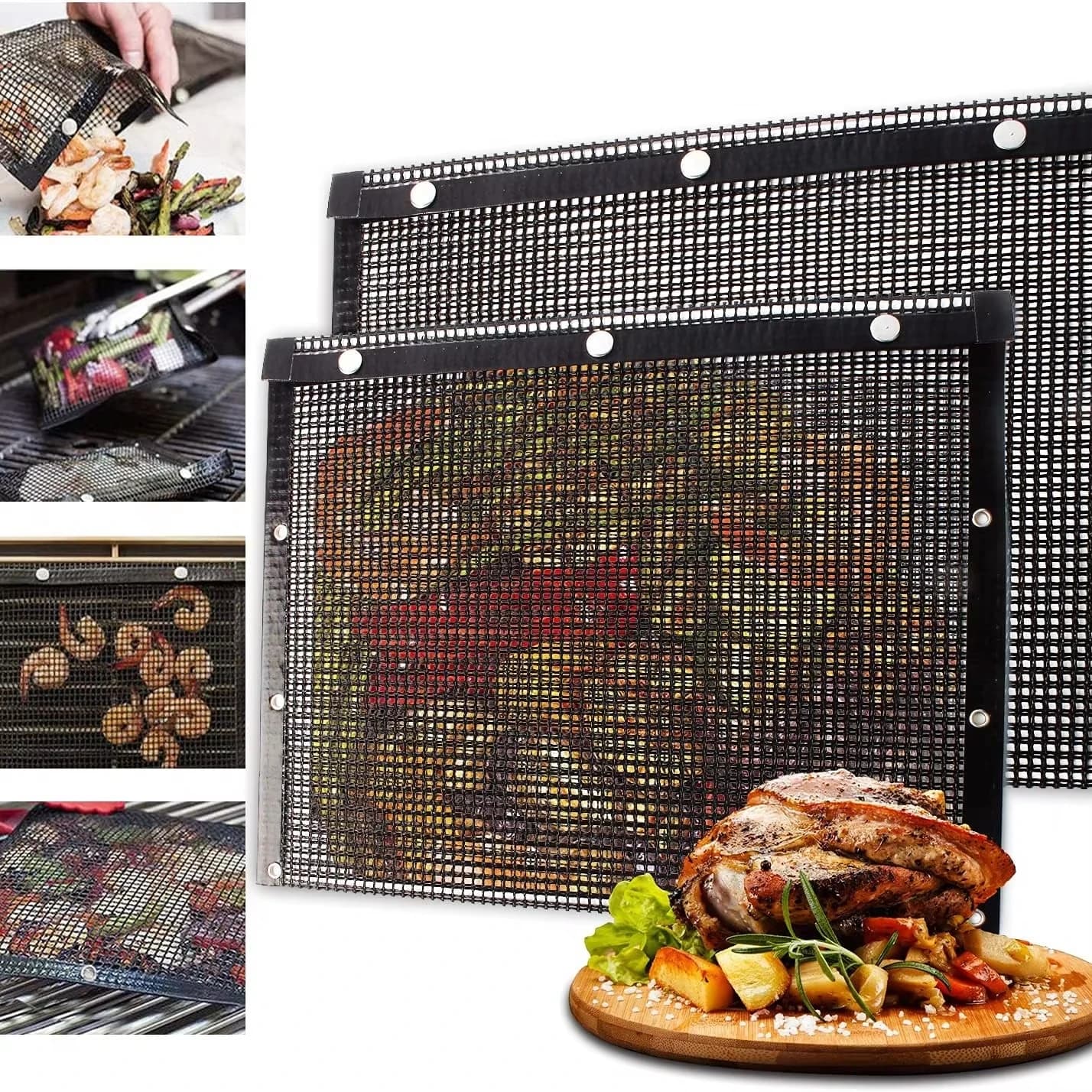BBQ Mesh Grill Bags for Outdoor Grill Reusable, Non-Stick Barbecue Bags for Charcoal Gas Electric Grills Smokers BBQ Grill Bags