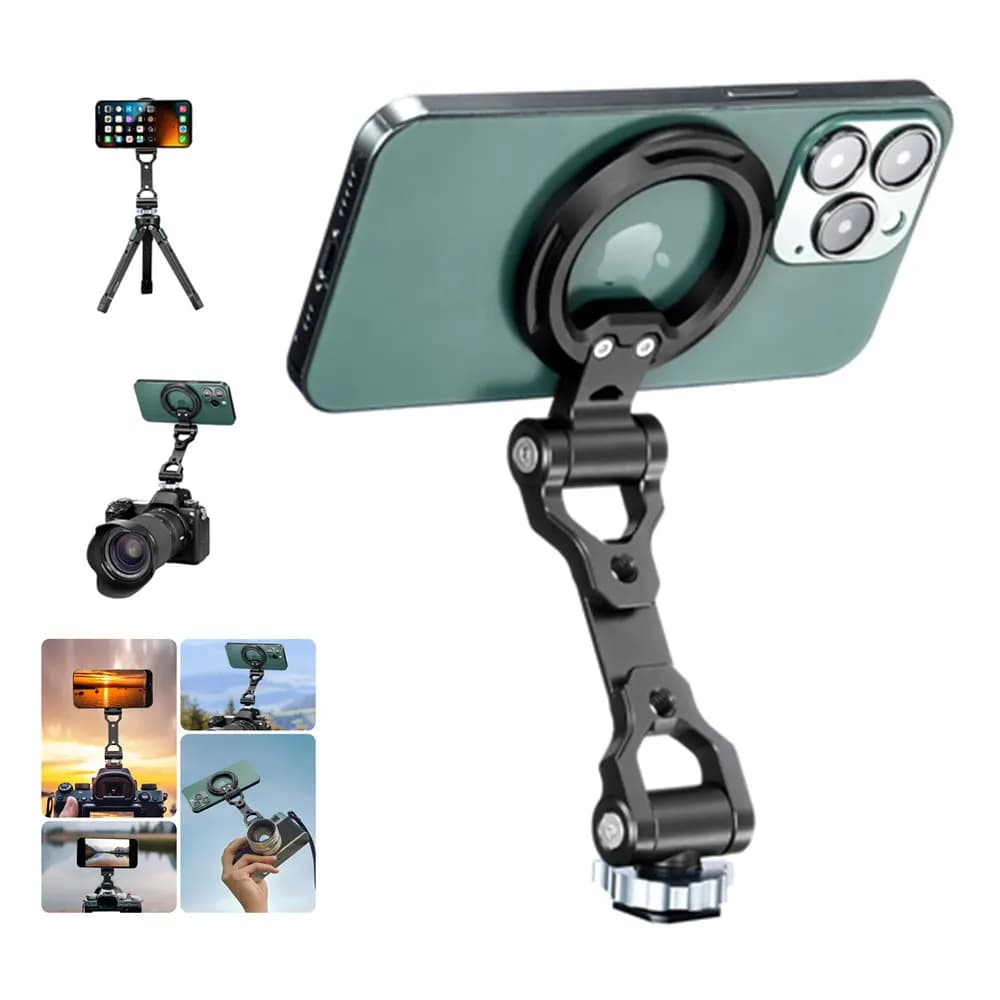 Supporto per treppiede magnetico pieghevole per telefono per Magsafe iPhone 16 15 14 13 12 Accessori per treppiede per fotocamera DSLR con scarpa fredda da 1/4"