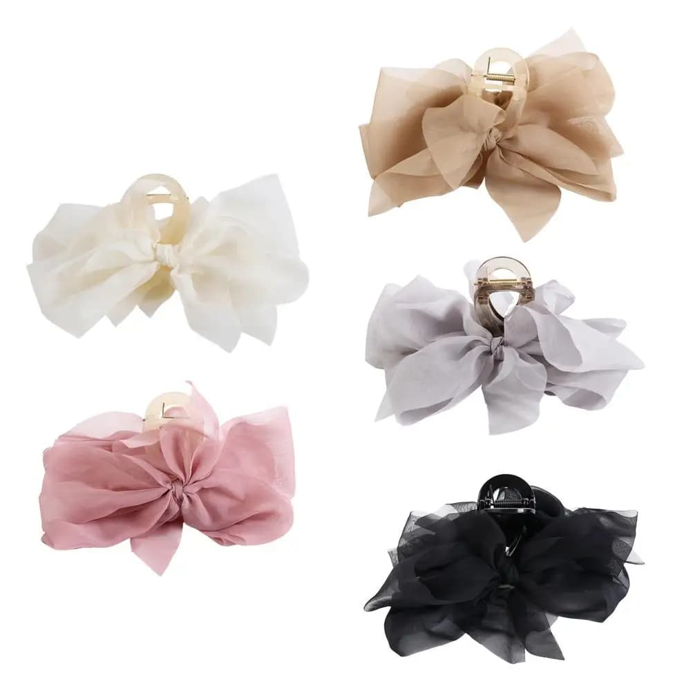 Bowknot Copper Horsetail Door Princess Style Big Hairpin Clip for Crab Clip for Korean Shark Clip for Women's Hair Claw with Bow