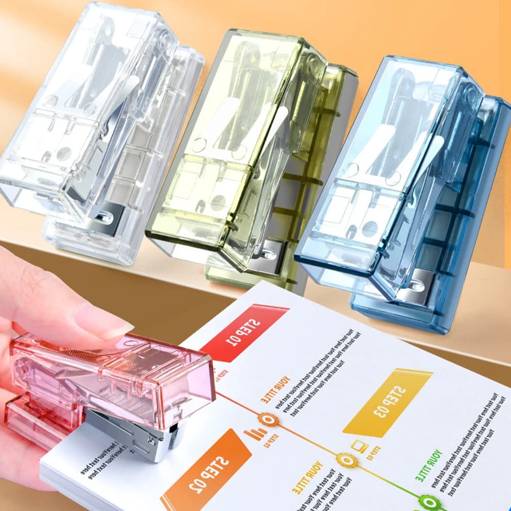 Mini cucitrice trasparente con scatola di punti metallici per materiali didattici per studenti delle scuole