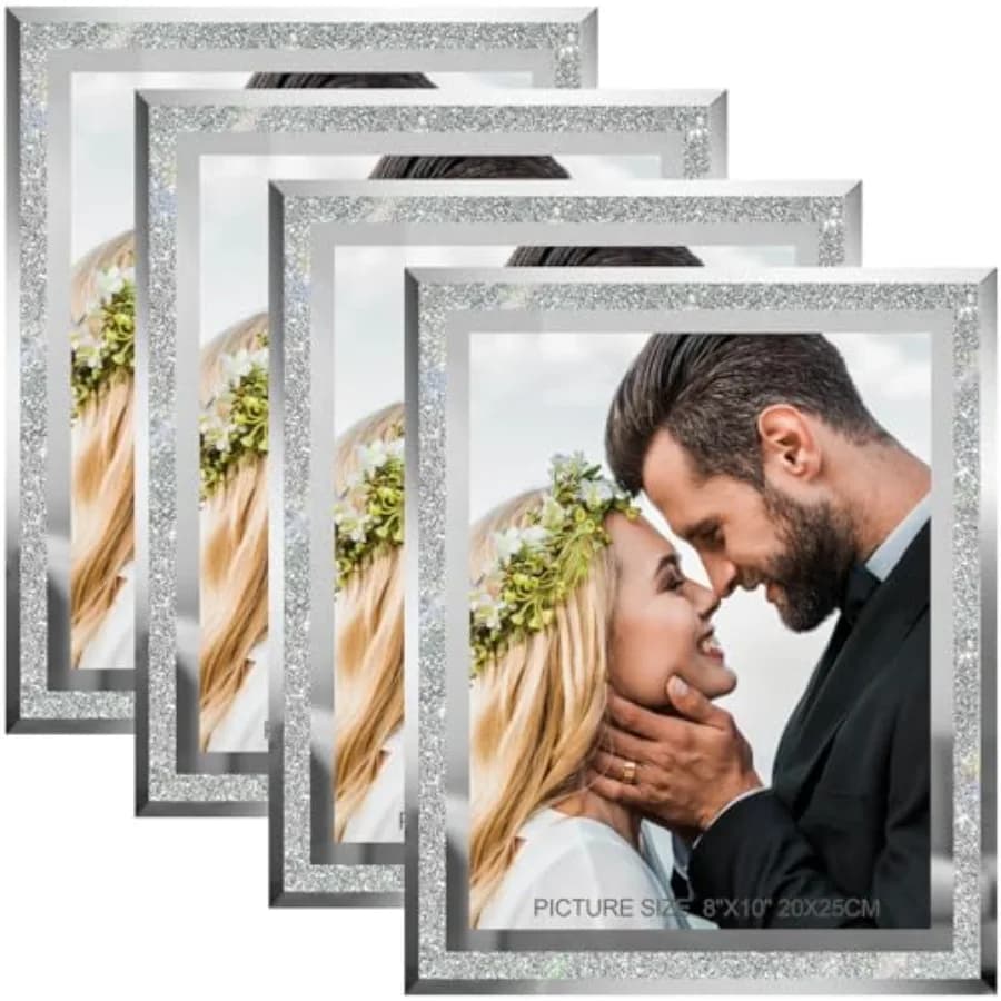 Cornici per Foto 8x10 - Set di 4 Cornici in Vero Vetro con Bordo Specchiato, Ottimo Regalo per Esposizione su Tavolo, Matrimoni, Compleanni