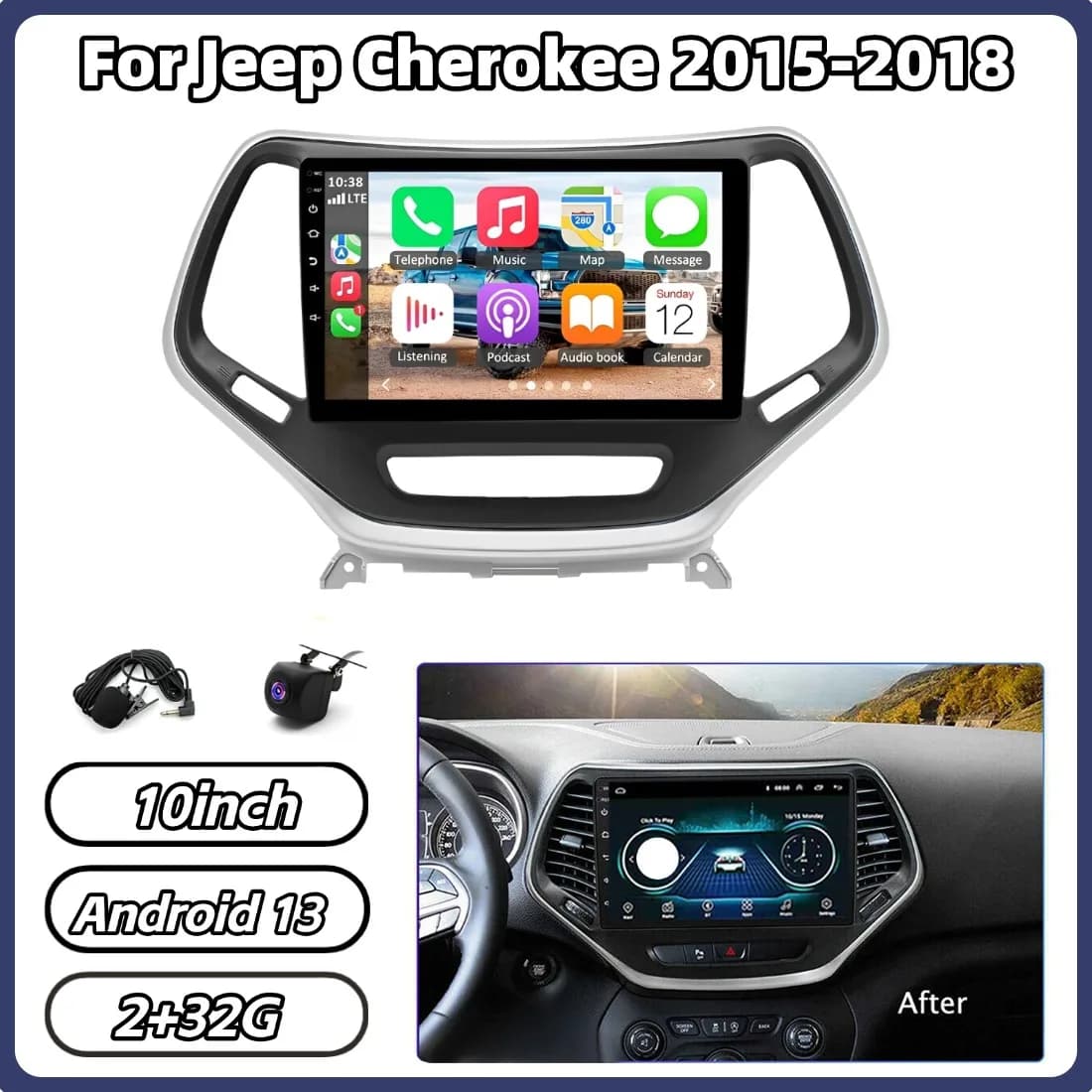 10In 2+32G Android 13 Car Radio For Jeep Cherokee 2015-2018 Touchscreen Car Stereo For Carplay Android Auto Bluetooth Parts