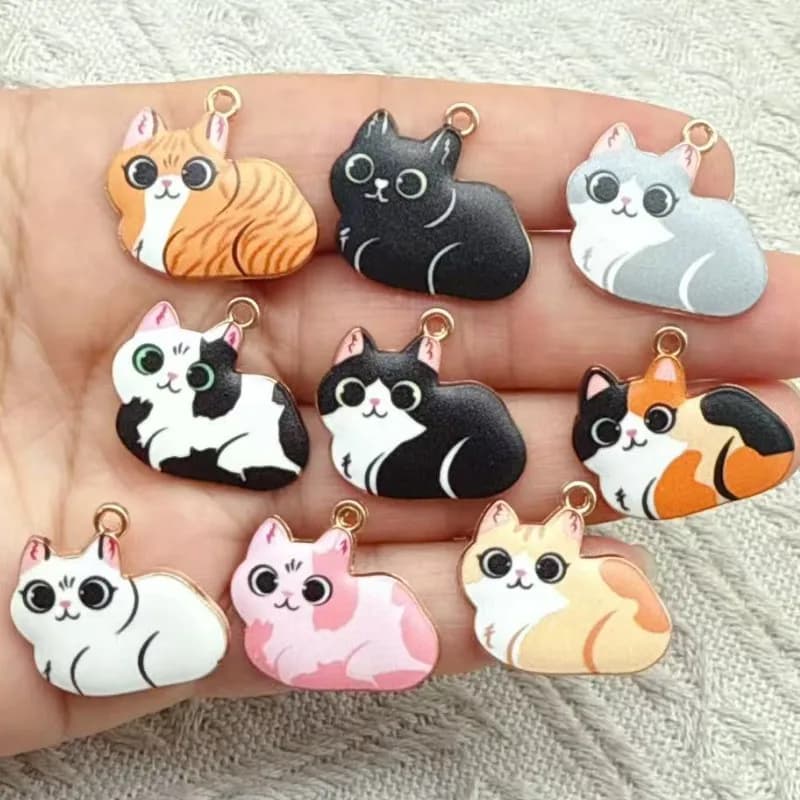10pcs Cartoon Cute Kitten Cat Alloy MetalCharm for Jewelry Making Necklace Bracelet Earring Keychain Pendant Diy Accessories