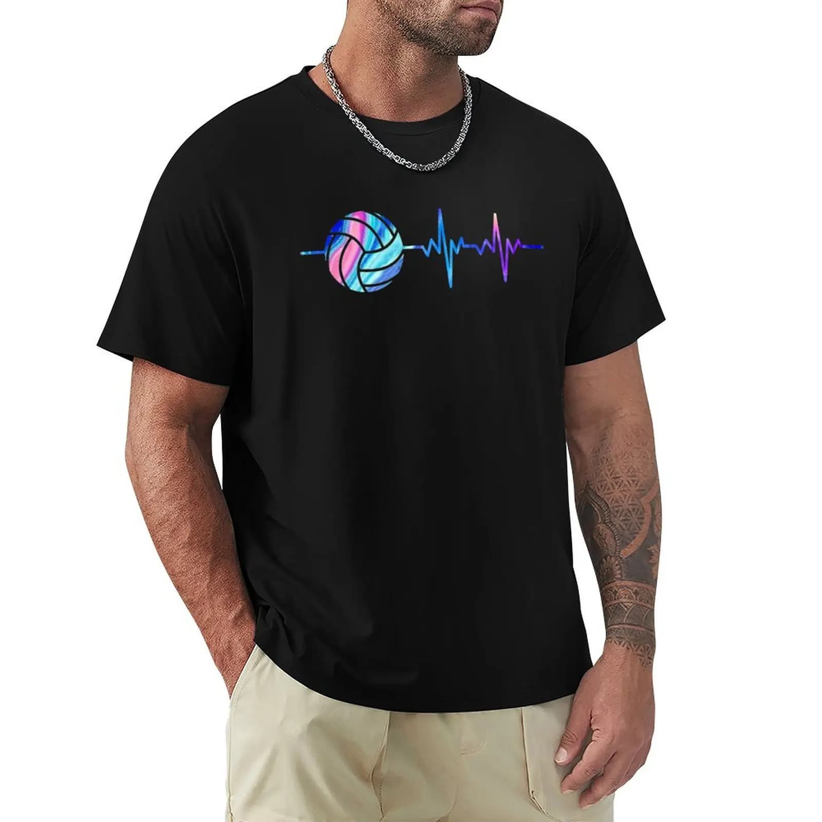 T-shirt da lavoro per meccanici, con stampa a colori magici di un battito cardiaco da pallavolo, per amanti del gioco