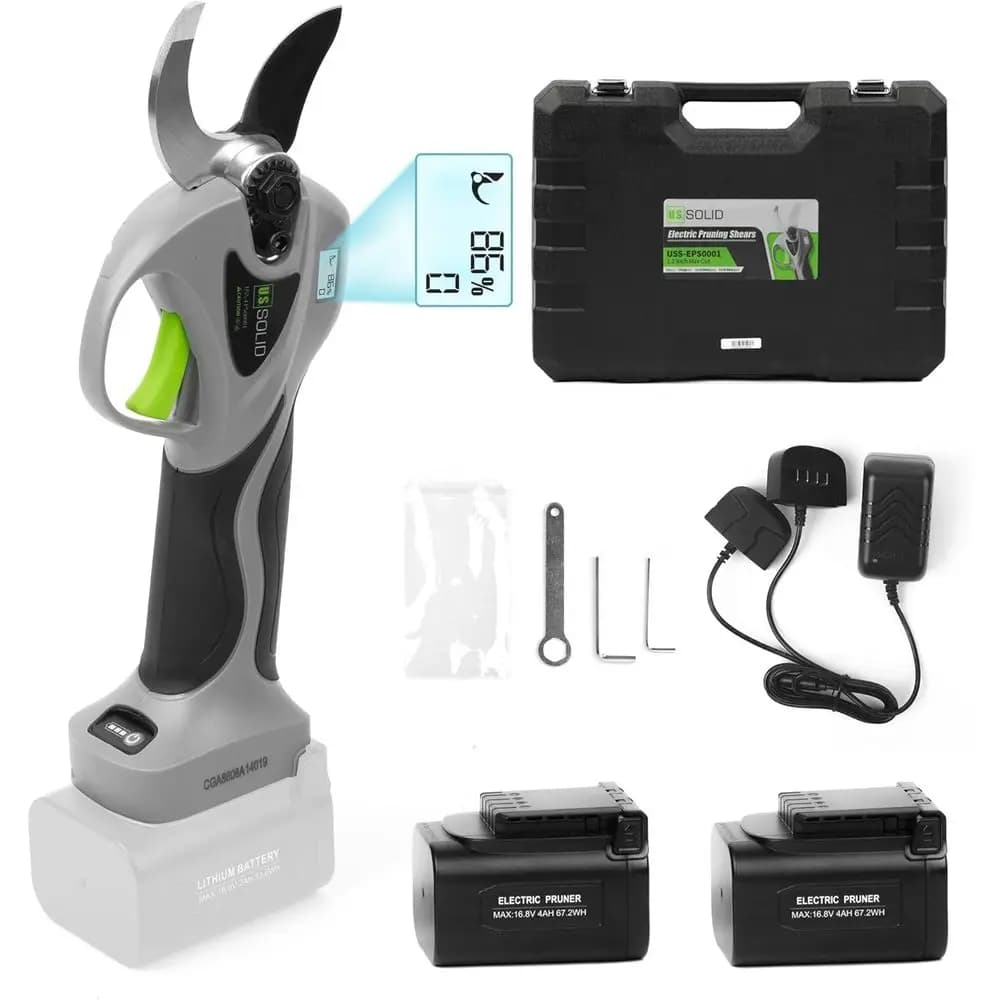 Battery-powered electric shears, 9-hour battery life, 2 lithium batteries, scissor cutter with digital display, 1.2 inch max (32 mm)