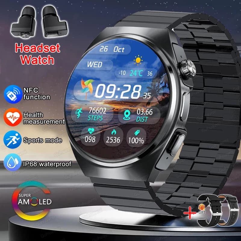 Nuovo Smart Watch Auricolare Due in uno Wireless Bluetooth Doppi auricolari Chiamata Monitor sanitario Sport Tracker Smartwatch per uomo IOS