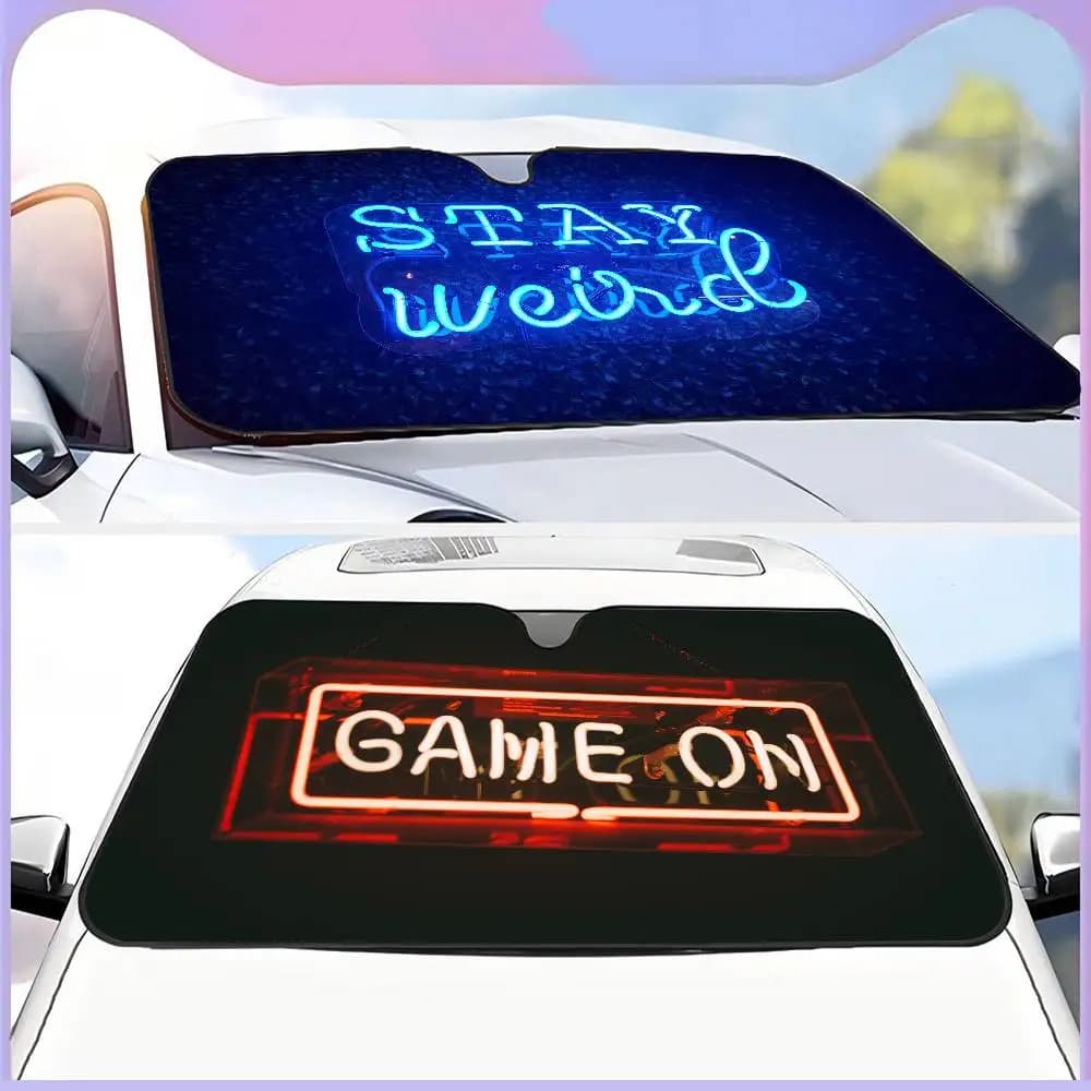Parasole Pieghevole per Parabrezza Auto con Luci al Neon, Riflettore Portatile Traspirante Anti-UV