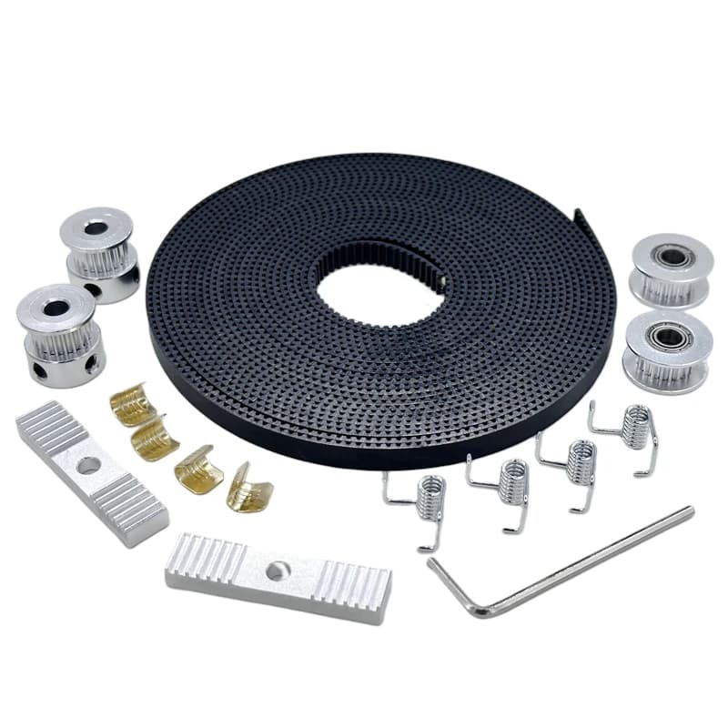 20PCS Timing Belt Pulley DIY Kit 2pcs 20 tooth Pulley 5meter 6MM GT2 Timing Belt 2pc Fixing Pieces 4pc Copper Buckle 1pcs Wrench