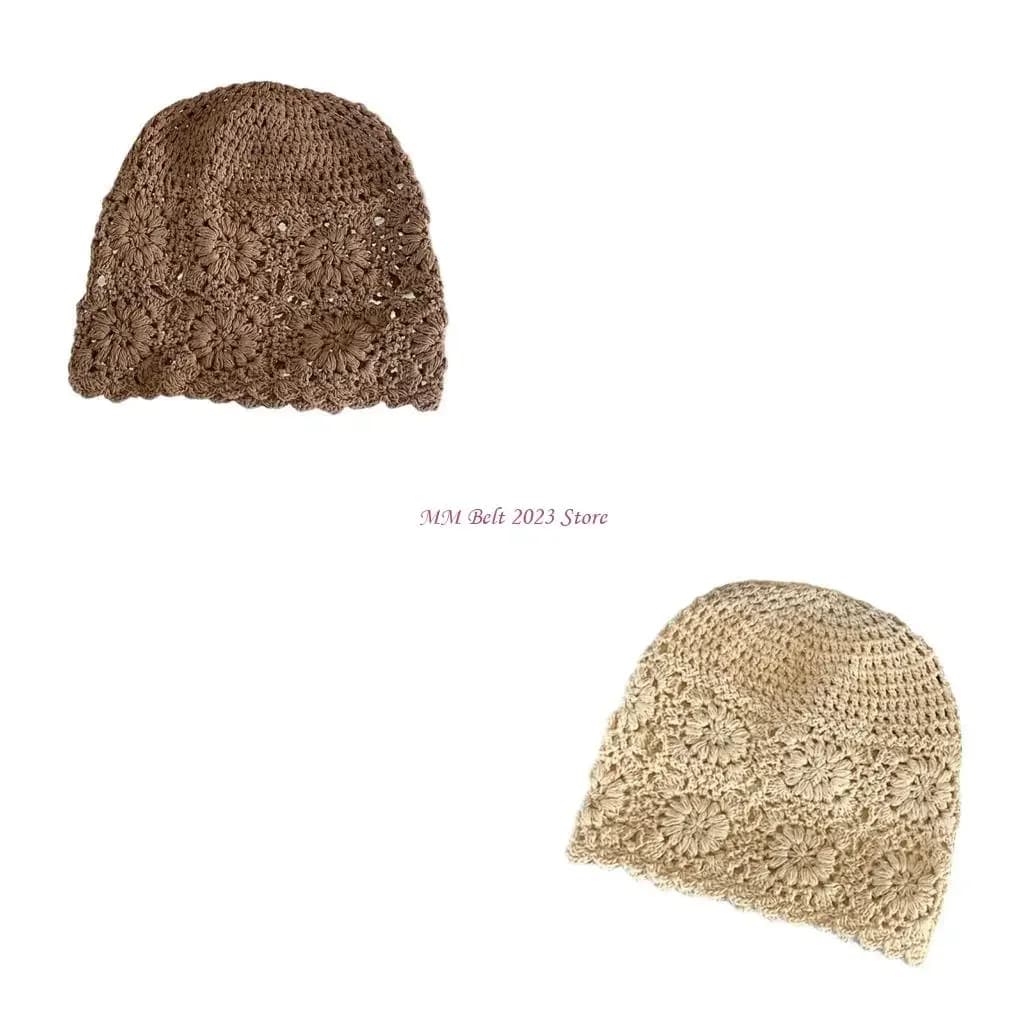 Cappello all'uncinetto 49ME da donna e ragazza, fatto a mano con fiore, grazioso cappello a teschio traforato, cappello pullover anni '00, cappello lavorato a maglia, copricapo