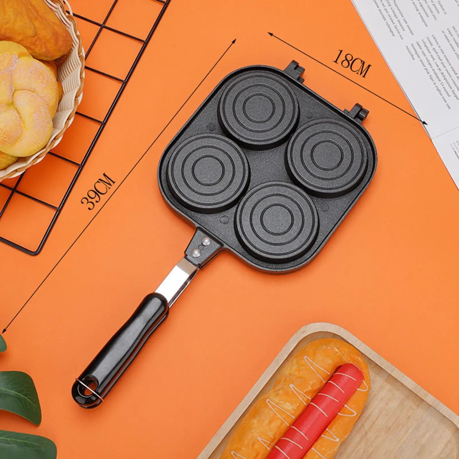 Double Side Pancake Pan Egg Frying Pan 4 Cups Nonstick Omelet Pan