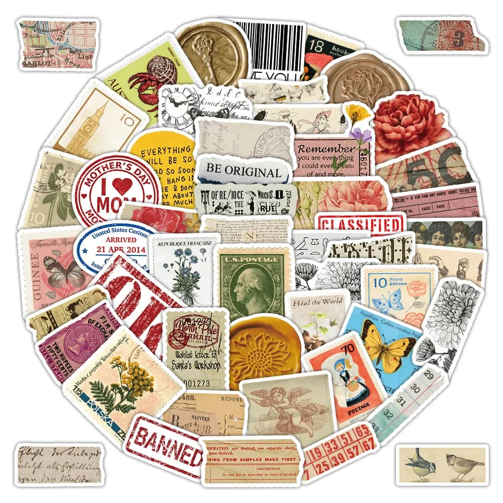 62 Pezzi Adesivi Creativi Retrò Vintage Impermeabili per Graffiti, Decorazioni Fai-da-Te per Laptop, Telefono, iPad, Notebook, Valigie, Thermos