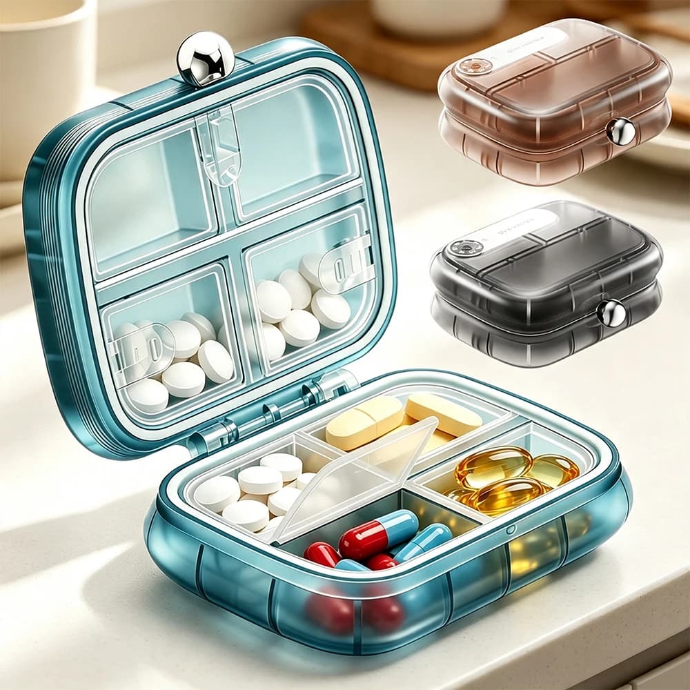 1/2Pcs Weekly Pill Organizer, 7 Compartments Portable Travel Pill Box Case for Purse Pocket for Fish Oils, Supplement, Vitamins