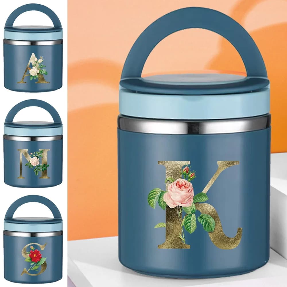 Borsa Termica per Pranzo Serie Golden Flower Letter, Portatile per Lavoratori e Studenti, Mini Contenitore Isolato per Viaggi e Campeggio, Unisex