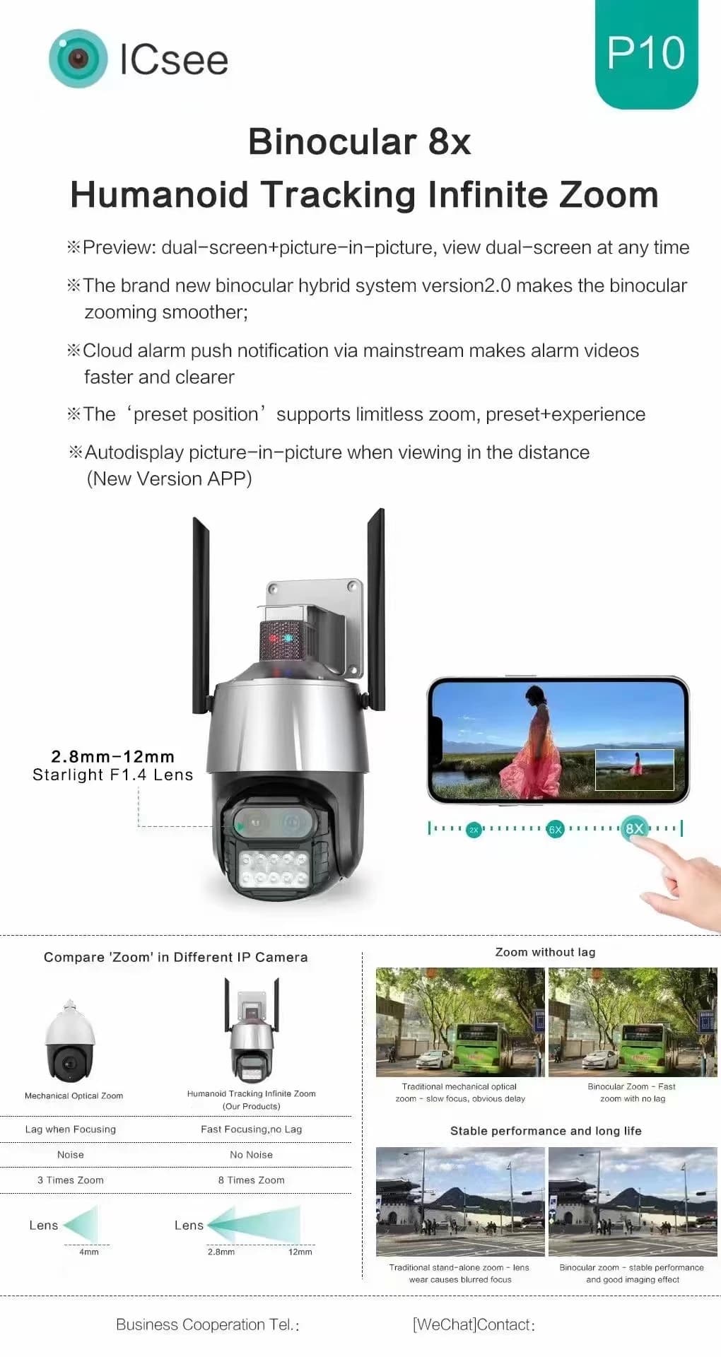 4MP ICSEE APP Doppia lente Zoom 8x PTZ Telecamera dome IP Visione notturna a colori AI Rilevamento umanoide Allarme Baby Monitor