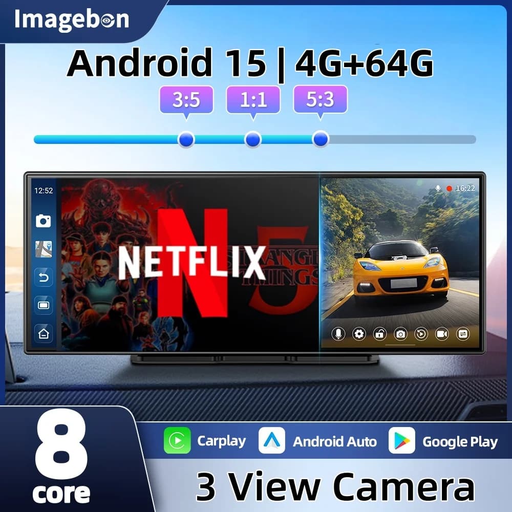 Imagebon P70 Plus Android 15 Registratore Video 11.4" con CarPlay Wireless e Android Auto, Dashcam per YouTube, Netflix, Google Play, DVR per Auto