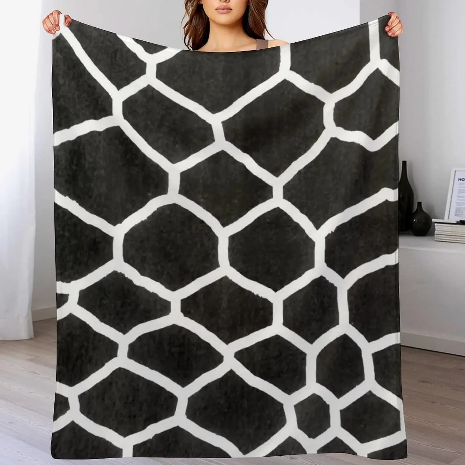 Coperta decorativa marocchina in stile KilimBoho, bianca e nera, elegante e calda, per soggiorno e camera da letto