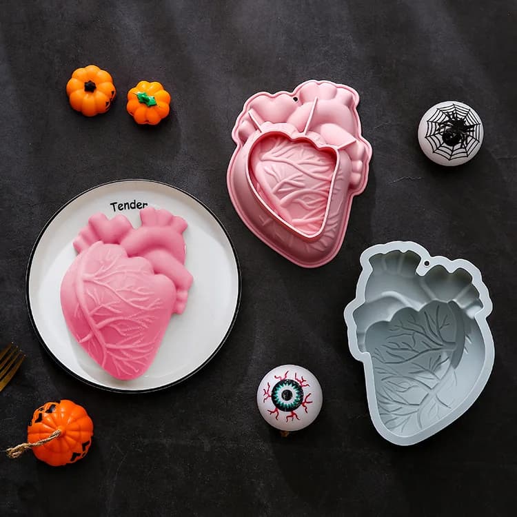 Stampo in silicone a forma di cuore da 6 pollici, stampo per torte, stampo per cioccolato, teglia in silicone per Halloween