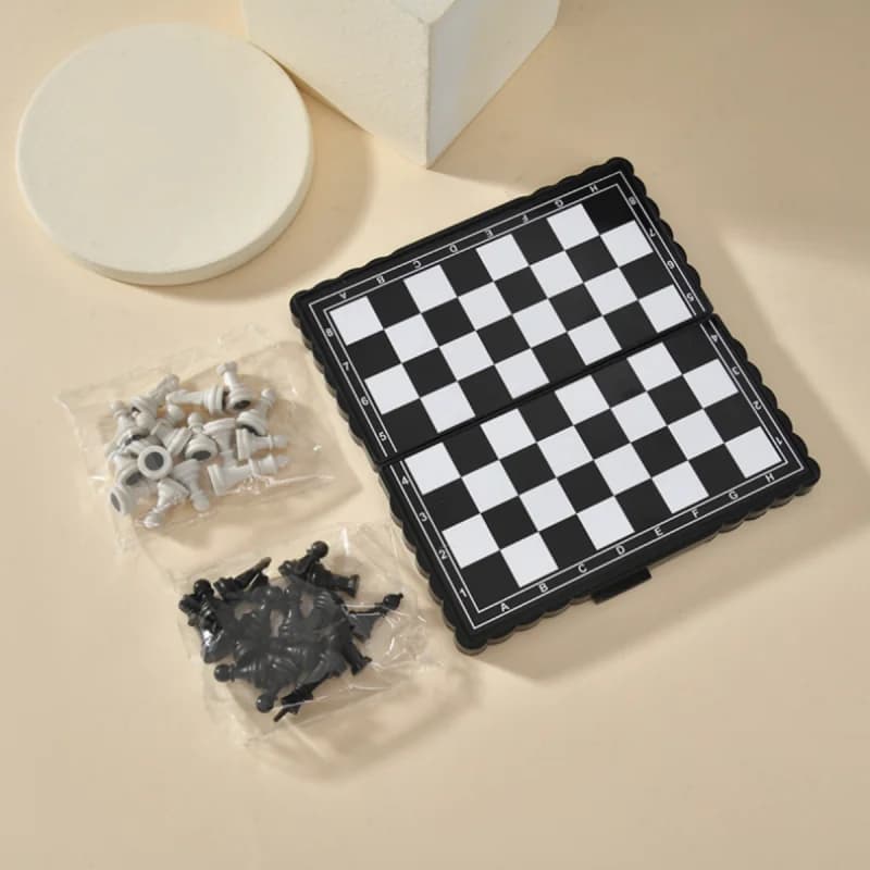 Small Portable Folding Magnetic Chess Set Black White Travel Style Kids Educational Board Game Toy