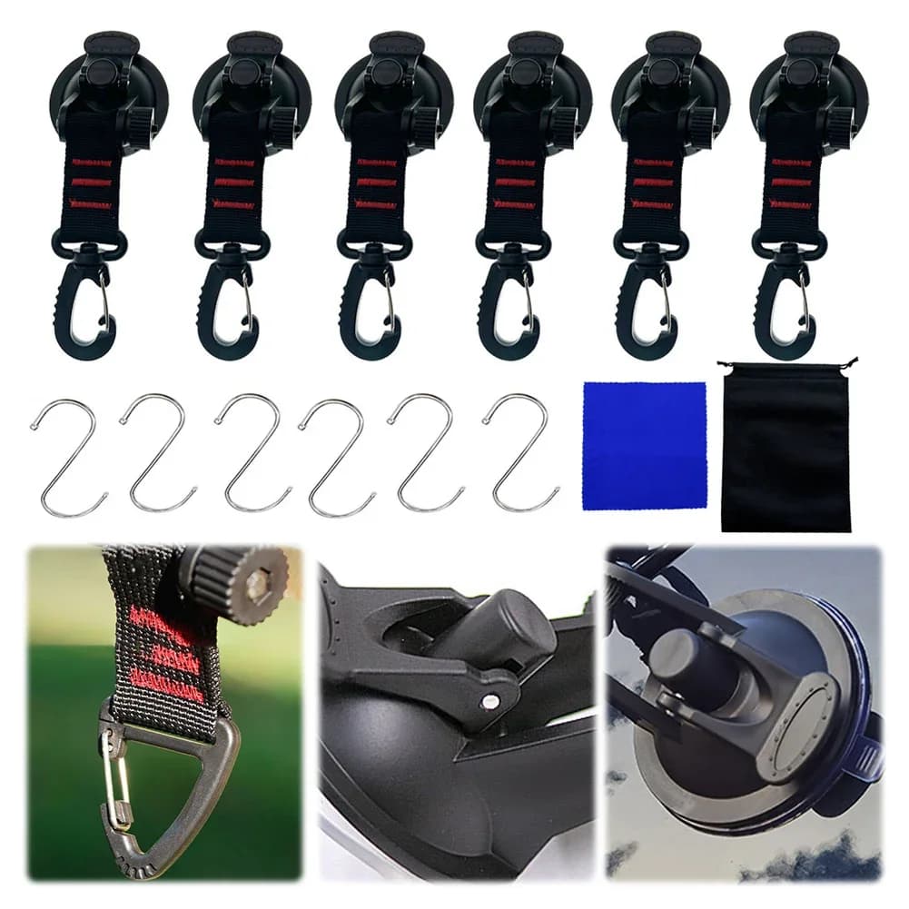 Ganci a ventosa da 4/6 pezzi con rotazione a 360° ° Ventose Girevoli con Anelli a D per Carichi Pesanti, Ventose per Tende da Sole, per Campeggio, Auto, Vetri e Piastrelle