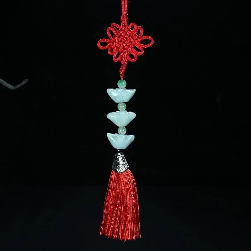 Customization Natural Emerald Jade Yuanbao Chinese Knot Peanut DIY Phone Chain Key Ring Jewellery Fashion Accessories Amulet
