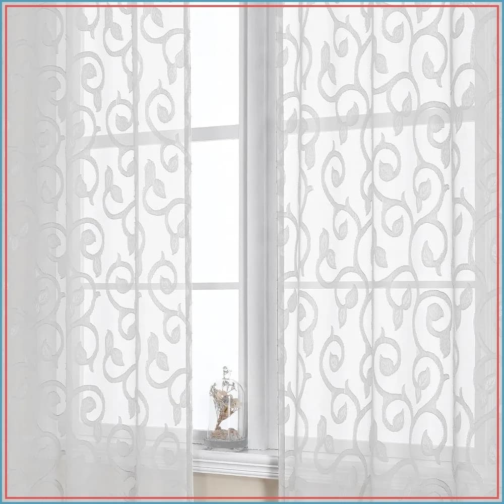 Semi Sheer White Curtains 84 inches Long for Living Room Bedroom 2 Panels Set, Light Filtering Jacquard Curtains, Rod Pocket, 40Wx84L Each