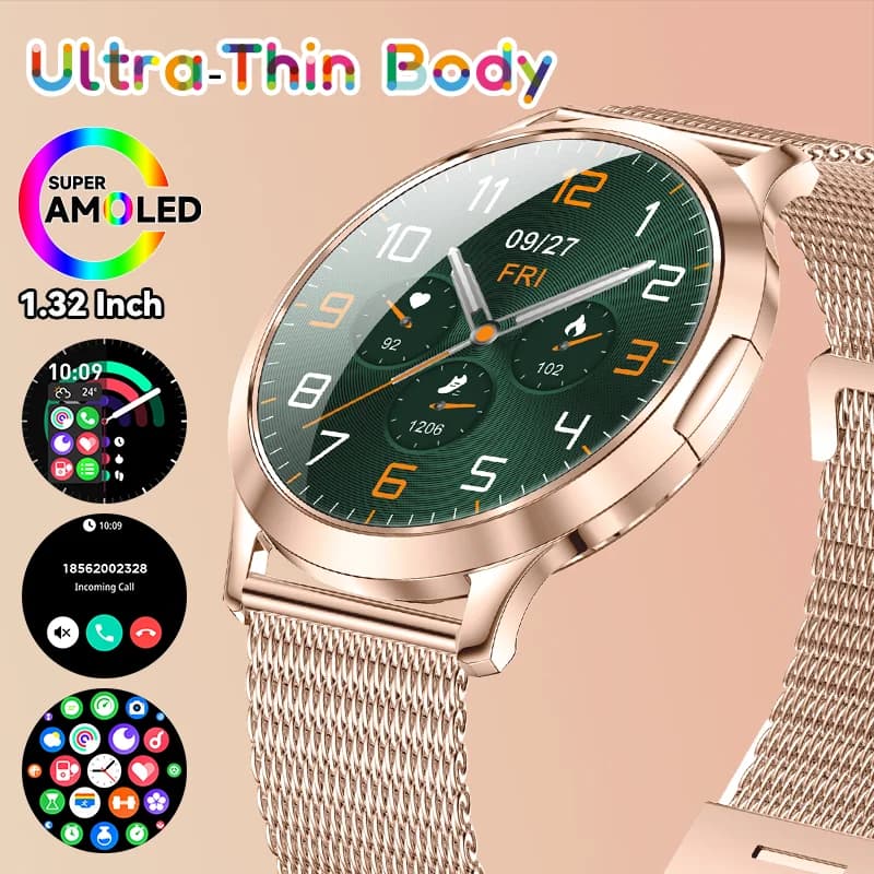 LIGE Ultra Sottile Smartwatch 2025 Donne 1.32 "AMOLED 466*466 Display Mostra Sempre Tempo Chiamata BT Smart Watch Quadranti Personalizzati Regalo Delle Signore