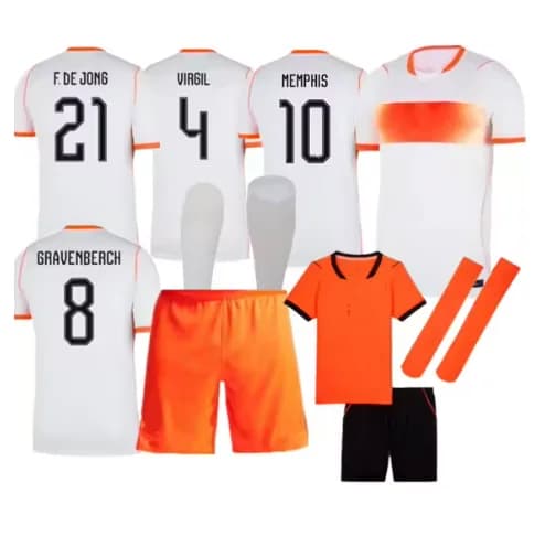 Maglia da Calcio Olanda 2026/27 per Bambini, Versione Home e Away, Personalizzabile, Colore Arancione