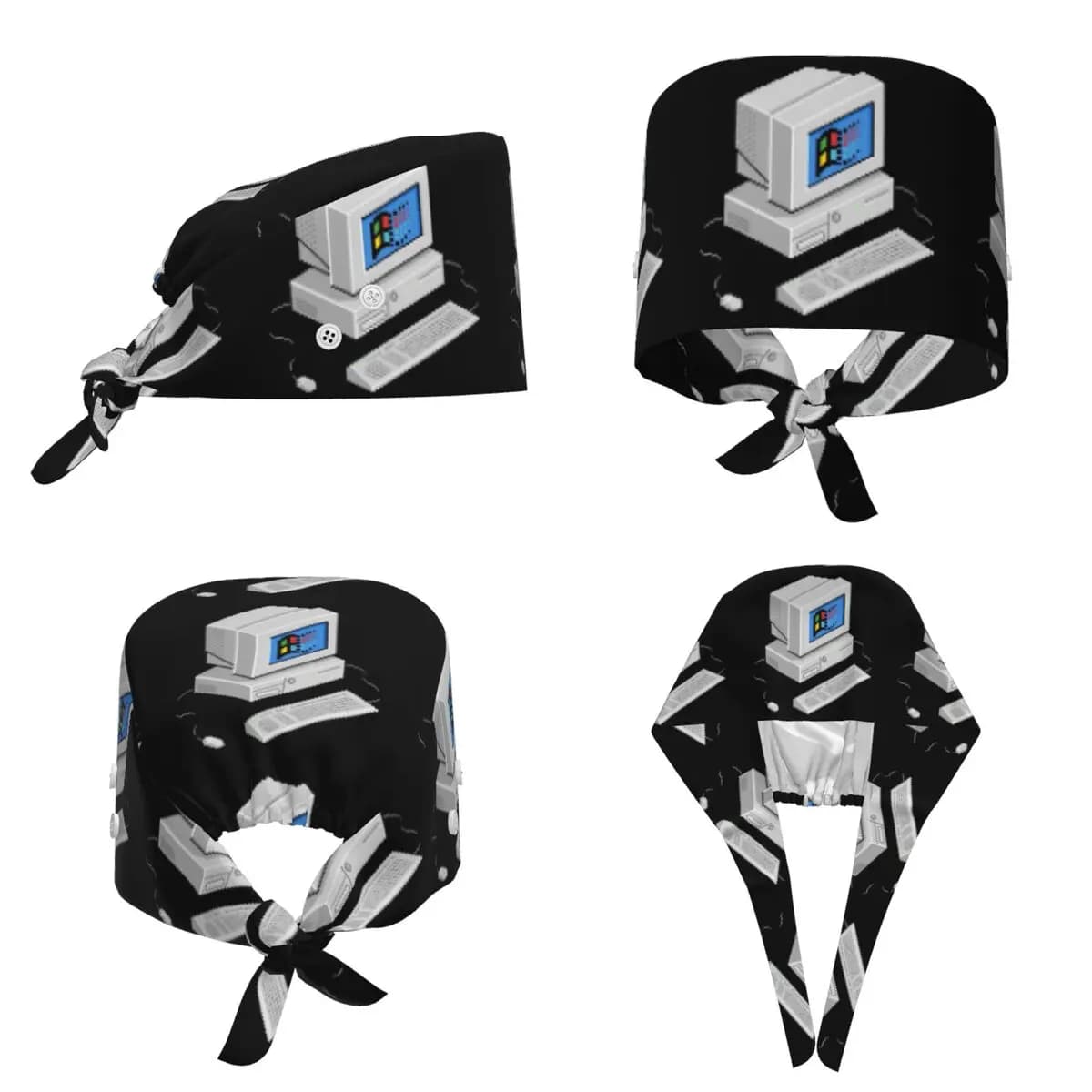 Windows Vaporwave Scrub Hat Doctor Working Surgical Cap Unisex Adjustable Nursing Caps for Dentist